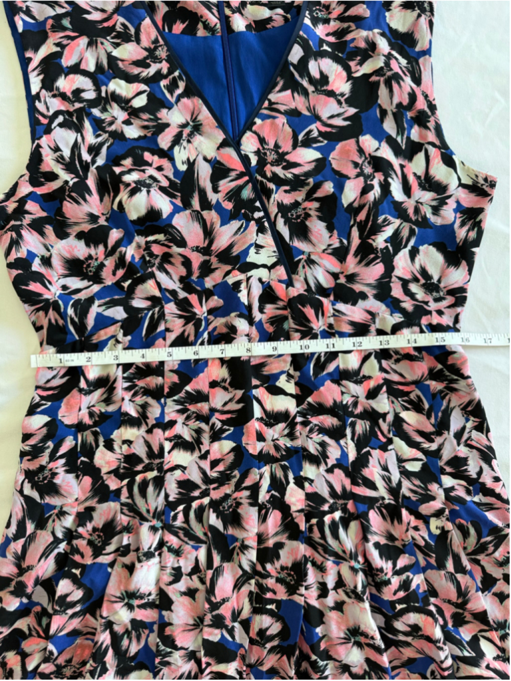 Women's J.Crew Silk Pleated Floral Dress Size 10 Blue Pink - Picture 8 of 9